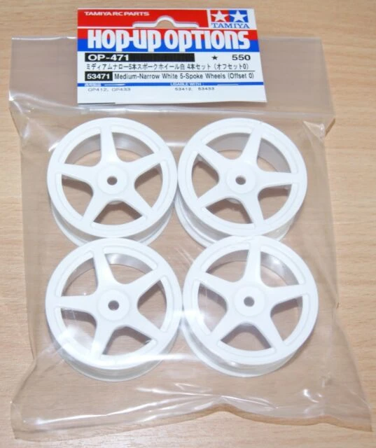 Tamiya 53471 Medium-Narrow White 5-Spoke Wheels (Offset 0) (TA05/TA06/TB03/TA04) 1 Tamiya 53471 Medium-Narrow White 5-Spoke Wheels (Offset 0) (TA05/TA06/TB03/TA04)